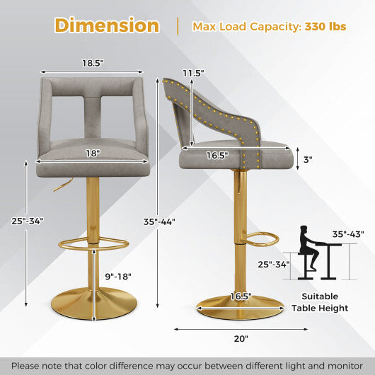 Set of 2 Bar Chairs with Footrest and 2-Layer Electroplated Metal Base-Pink LuxuryLifeWay Online Store