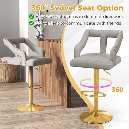 Set of 2 Bar Chairs with Footrest and 2-Layer Electroplated Metal Base-Pink LuxuryLifeWay Online Store