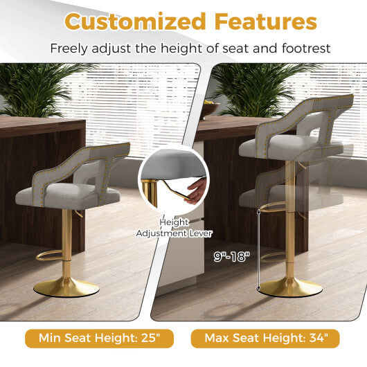 Set of 2 Bar Chairs with Footrest and 2-Layer Electroplated Metal Base-Pink LuxuryLifeWay Online Store
