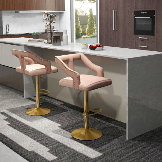 Set of 2 Bar Chairs with Footrest and 2-Layer Electroplated Metal Base-Pink LuxuryLifeWay Online Store