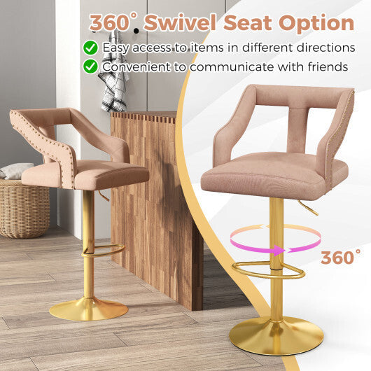 Set of 2 Bar Chairs with Footrest and 2-Layer Electroplated Metal Base-Pink LuxuryLifeWay Online Store