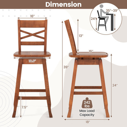 Swivel 24-Inch Counter Height Stool Set of 2 with Inclined Backrest-Cream LuxuryLifeWay Online Store