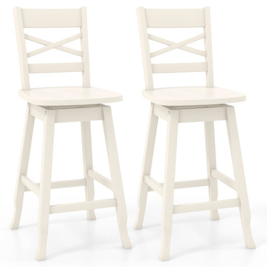 Swivel 24-Inch Counter Height Stool Set of 2 with Inclined Backrest-Cream LuxuryLifeWay Online Store