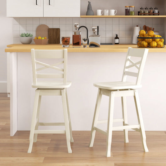 Swivel 24-Inch Counter Height Stool Set of 2 with Inclined Backrest-Cream LuxuryLifeWay Online Store