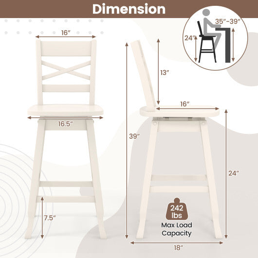 Swivel 24-Inch Counter Height Stool Set of 2 with Inclined Backrest-Cream LuxuryLifeWay Online Store