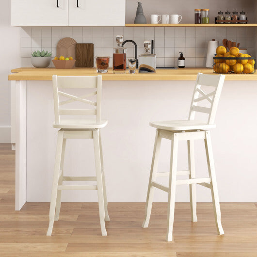 Swivel 30-Inch Bar Height Stool Set of 2 with Footrest-Cream White