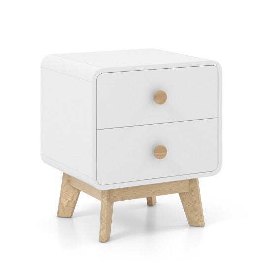 Nightstand with 2 Drawers Solid Rubber Wood Legs-White LuxuryLifeWay Online Store