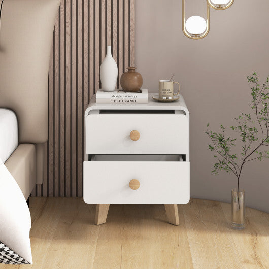 Nightstand with 2 Drawers Solid Rubber Wood Legs-White LuxuryLifeWay Online Store
