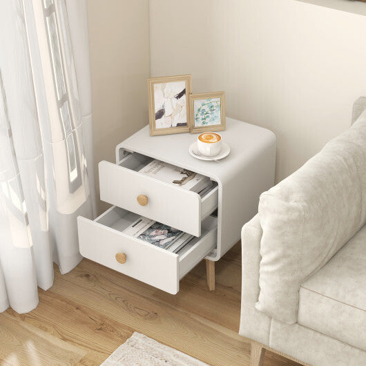 Nightstand with 2 Drawers Solid Rubber Wood Legs-White LuxuryLifeWay Online Store