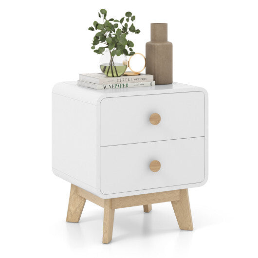 Nightstand with 2 Drawers Solid Rubber Wood Legs-White LuxuryLifeWay Online Store