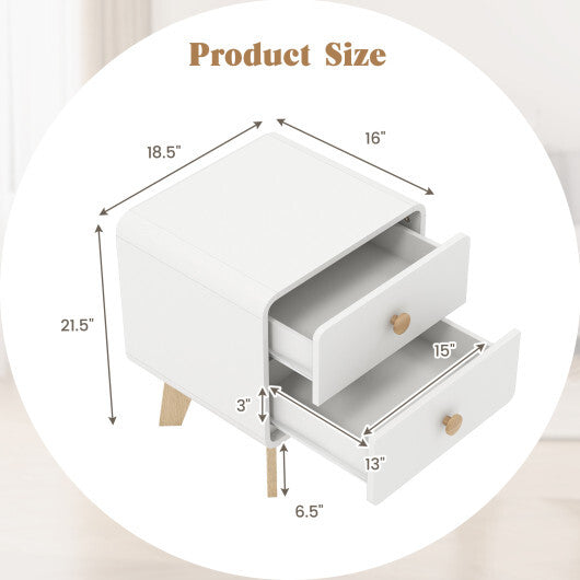 Nightstand with 2 Drawers Solid Rubber Wood Legs-White LuxuryLifeWay Online Store