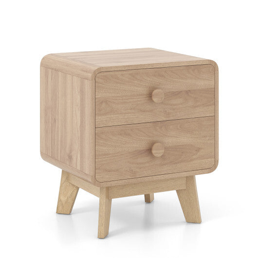 Nightstand with 2 Drawers Solid Rubber Wood Legs-White LuxuryLifeWay Online Store