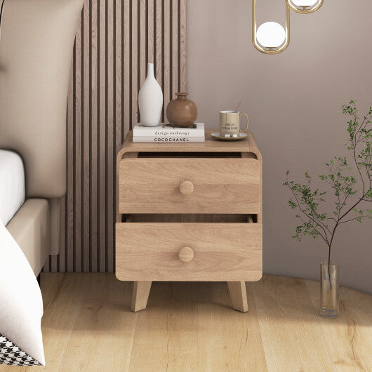 Nightstand with 2 Drawers Solid Rubber Wood Legs-White LuxuryLifeWay Online Store