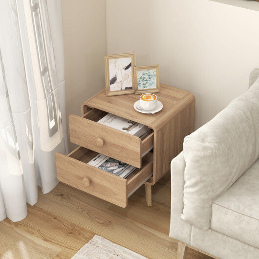 Nightstand with 2 Drawers Solid Rubber Wood Legs-White LuxuryLifeWay Online Store