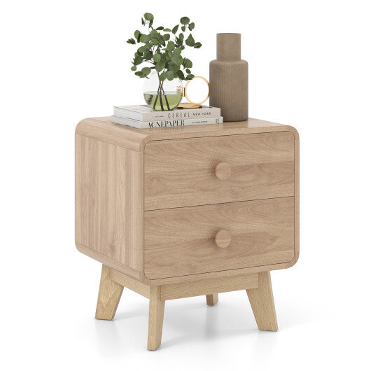 Nightstand with 2 Drawers Solid Rubber Wood Legs-White LuxuryLifeWay Online Store