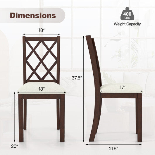Dining Chair Set of 2 Wood Kitchen Chairs with Upholstered Seat Cushion and Rubber Wood Legs-Brown LuxuryLifeWay Online Store