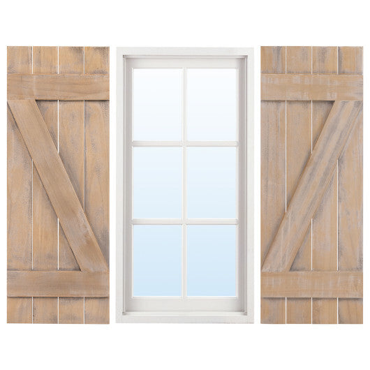36 x 13 Inch Farmhouse Paulownia Wood Window Shutters Set of 2 for Windows-Light Brown
