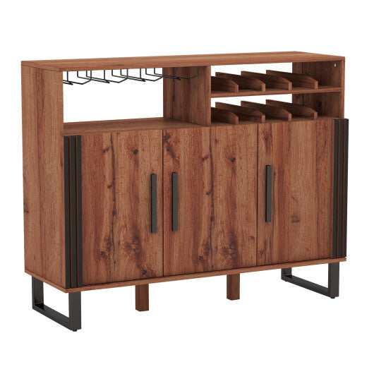 Home Wine Bar Cabinet with 3 Doors and Adjustable Shelves-Brown LuxuryLifeWay Online Store