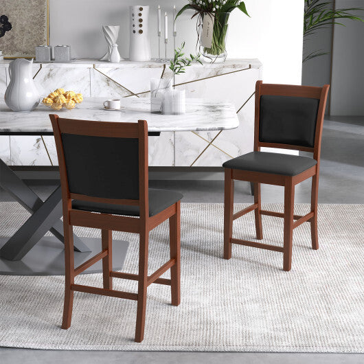 Upholstered Counter Stool Set of 2 with Solid Rubber Wood Frame-Brown LuxuryLifeWay Online Store