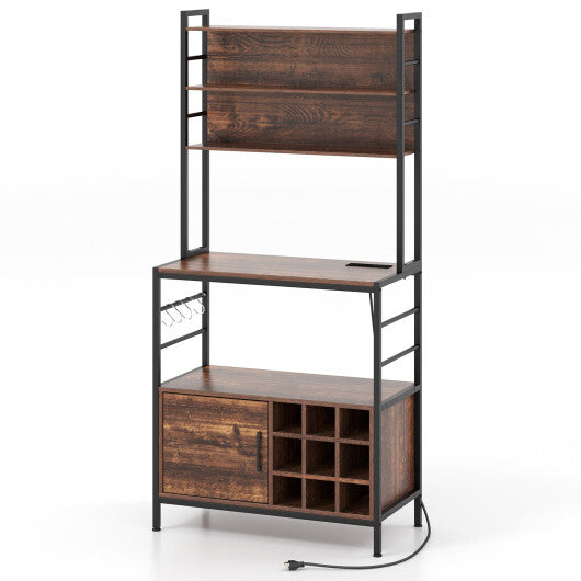 Coffee Bar Cabinet with S-Shaped Hooks and Wine Bottle Holders-Rustic Brown LuxuryLifeWay Online Store