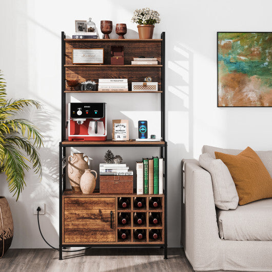 Coffee Bar Cabinet with S-Shaped Hooks and Wine Bottle Holders-Rustic Brown LuxuryLifeWay Online Store