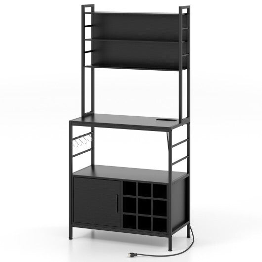 Coffee Bar Cabinet with S-Shaped Hooks and Wine Bottle Holders-Rustic Brown LuxuryLifeWay Online Store