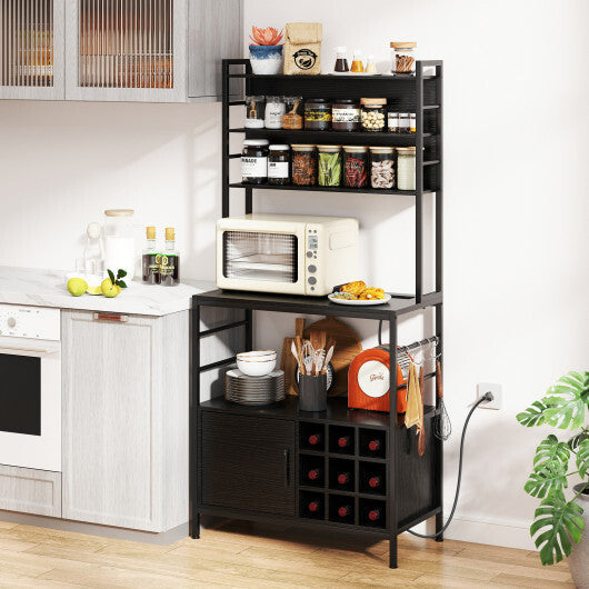 Coffee Bar Cabinet with S-Shaped Hooks and Wine Bottle Holders-Rustic Brown LuxuryLifeWay Online Store