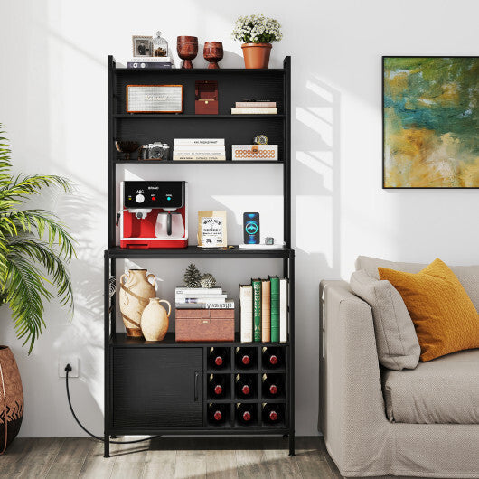 Coffee Bar Cabinet with S-Shaped Hooks and Wine Bottle Holders-Rustic Brown LuxuryLifeWay Online Store