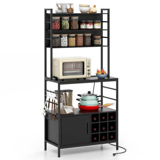 Coffee Bar Cabinet with S-Shaped Hooks and Wine Bottle Holders-Rustic Brown LuxuryLifeWay Online Store