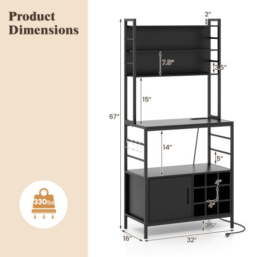 Coffee Bar Cabinet with S-Shaped Hooks and Wine Bottle Holders-Rustic Brown LuxuryLifeWay Online Store