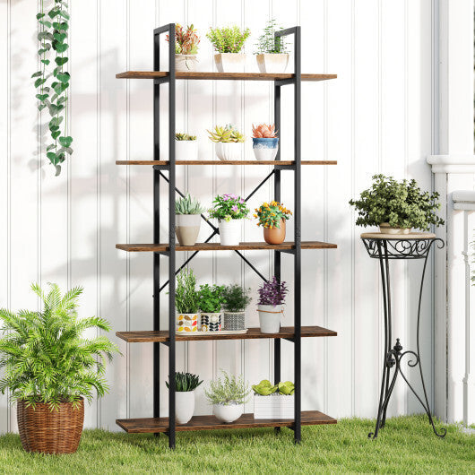 5-Tier 62 Inch Tall Vintage Industrial Bookcase with Open Storage Shelves-Rustic Brown LuxuryLifeWay Online Store