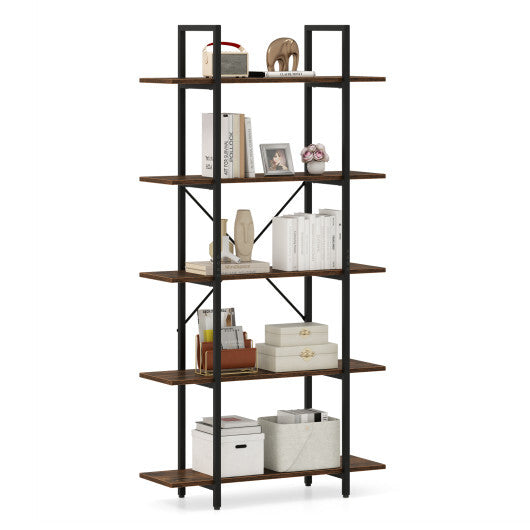 5-Tier 62 Inch Tall Vintage Industrial Bookcase with Open Storage Shelves-Rustic Brown LuxuryLifeWay Online Store