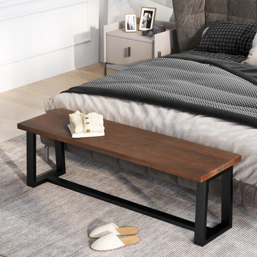 Wood Dining Bench with Metal Frame and Adjustable Footpads-Black