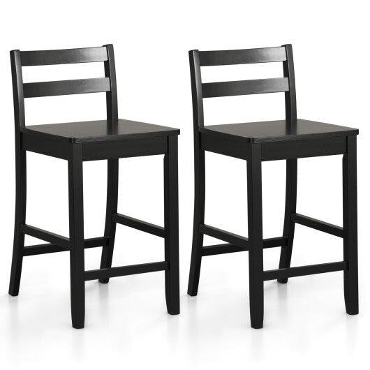Wooden Bar Stools Set of 2 with Ergonomic Backrest and Footrest-Black