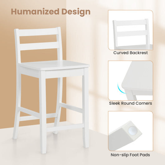 Wooden Bar Stools Set of 2 with Ergonomic Backrest and Footrest-Black