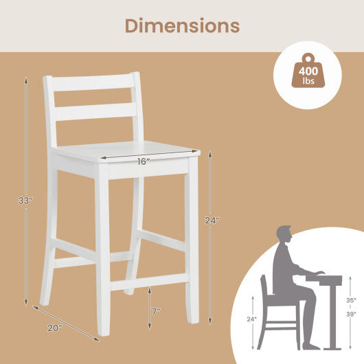 Wooden Bar Stools Set of 2 with Ergonomic Backrest and Footrest-Black