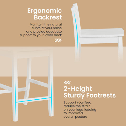 Wooden Bar Stools Set of 2 with Ergonomic Backrest and Footrest-Black