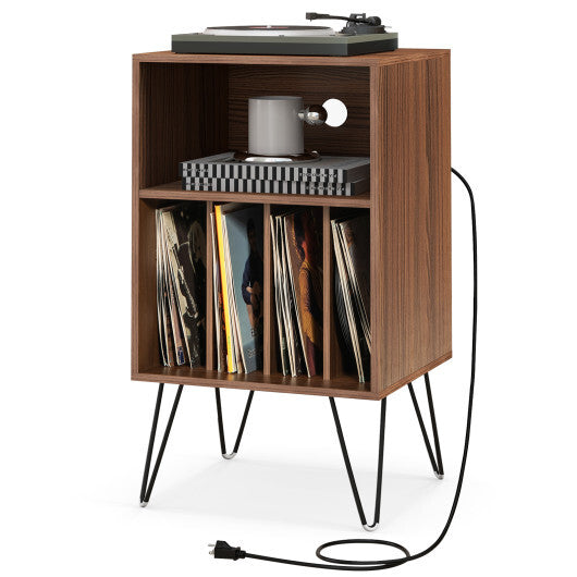 Record Player Stand with Charging Station for Living Room Bedroom-Rustic Brown LuxuryLifeWay Online Store
