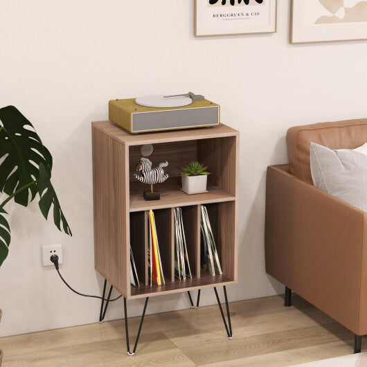 Record Player Stand with Charging Station for Living Room Bedroom-Rustic Brown LuxuryLifeWay Online Store
