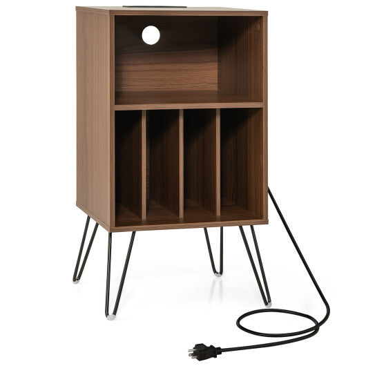 Record Player Stand with Charging Station for Living Room Bedroom-Rustic Brown LuxuryLifeWay Online Store