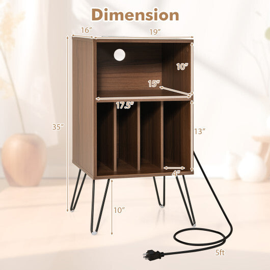 Record Player Stand with Charging Station for Living Room Bedroom-Rustic Brown LuxuryLifeWay Online Store