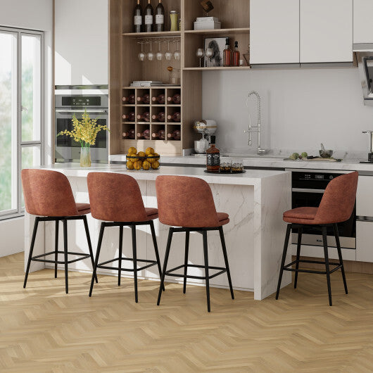 27 Inch Swivel Bar Stool Set of 2 Counter Height Chair with Padded Seat-Black and Brown