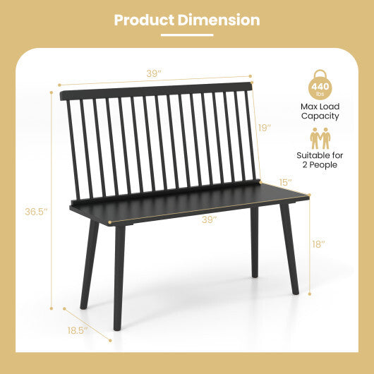 Entryway Bench for 2 with Spindle Back for Kitchen Dining Room Hallway-Black