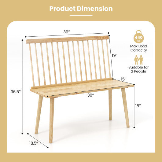 Entryway Bench for 2 with Spindle Back for Kitchen Dining Room Hallway-Black