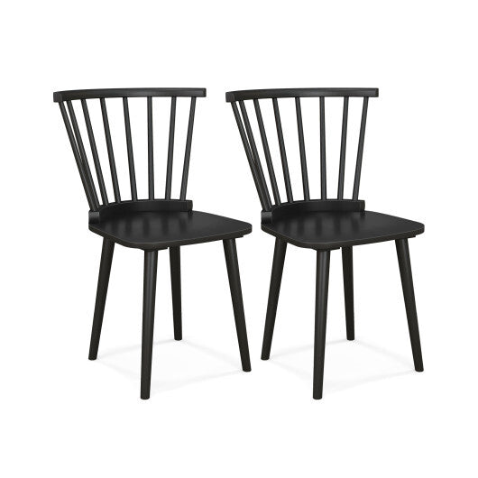 Windsor Dining Chairs Set of 2 Rubber Wood Kitchen Chairs with Spindle Back-Black LuxuryLifeWay Online Store