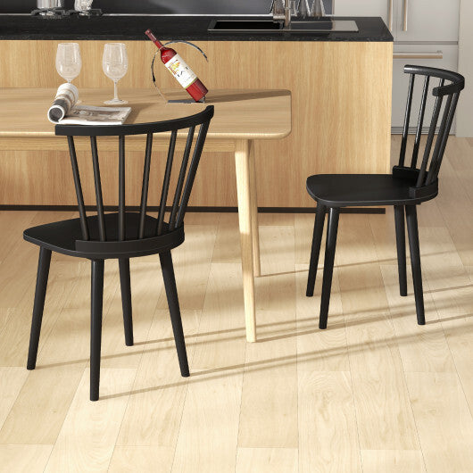 Windsor Dining Chairs Set of 2 Rubber Wood Kitchen Chairs with Spindle Back-Black LuxuryLifeWay Online Store