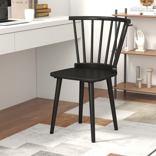 Windsor Dining Chairs Set of 2 Rubber Wood Kitchen Chairs with Spindle Back-Black LuxuryLifeWay Online Store