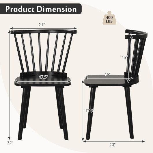Windsor Dining Chairs Set of 2 Rubber Wood Kitchen Chairs with Spindle Back-Black LuxuryLifeWay Online Store