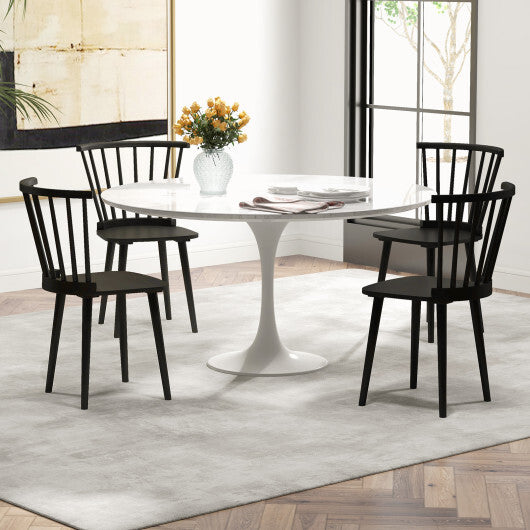 Windsor Dining Chairs Set of 2 Rubber Wood Kitchen Chairs with Spindle Back-Black LuxuryLifeWay Online Store