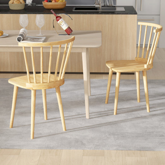 Windsor Dining Chairs Set of 2 Rubber Wood Kitchen Chairs with Spindle Back-Black LuxuryLifeWay Online Store
